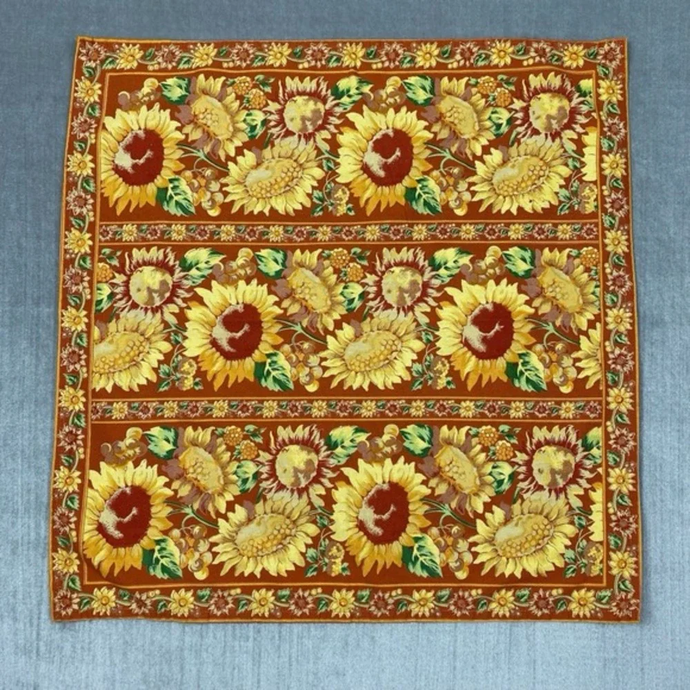 Vtg Handmade Sunflower Cloth Napkin‎ SET of 5 Fall Harvest Autumn 23 x 23